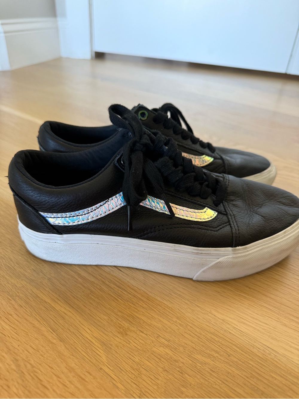 Vans Black Leather Low-Top Sneakers with Iridescent Accent - Women